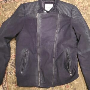 Jack and Jones Black Sheep Suede Leather Biker Jacket